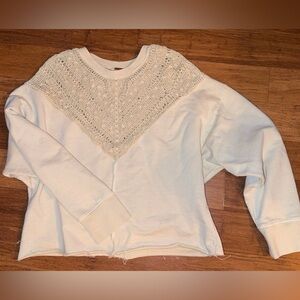 Free People Cream Knit Accent Sweater